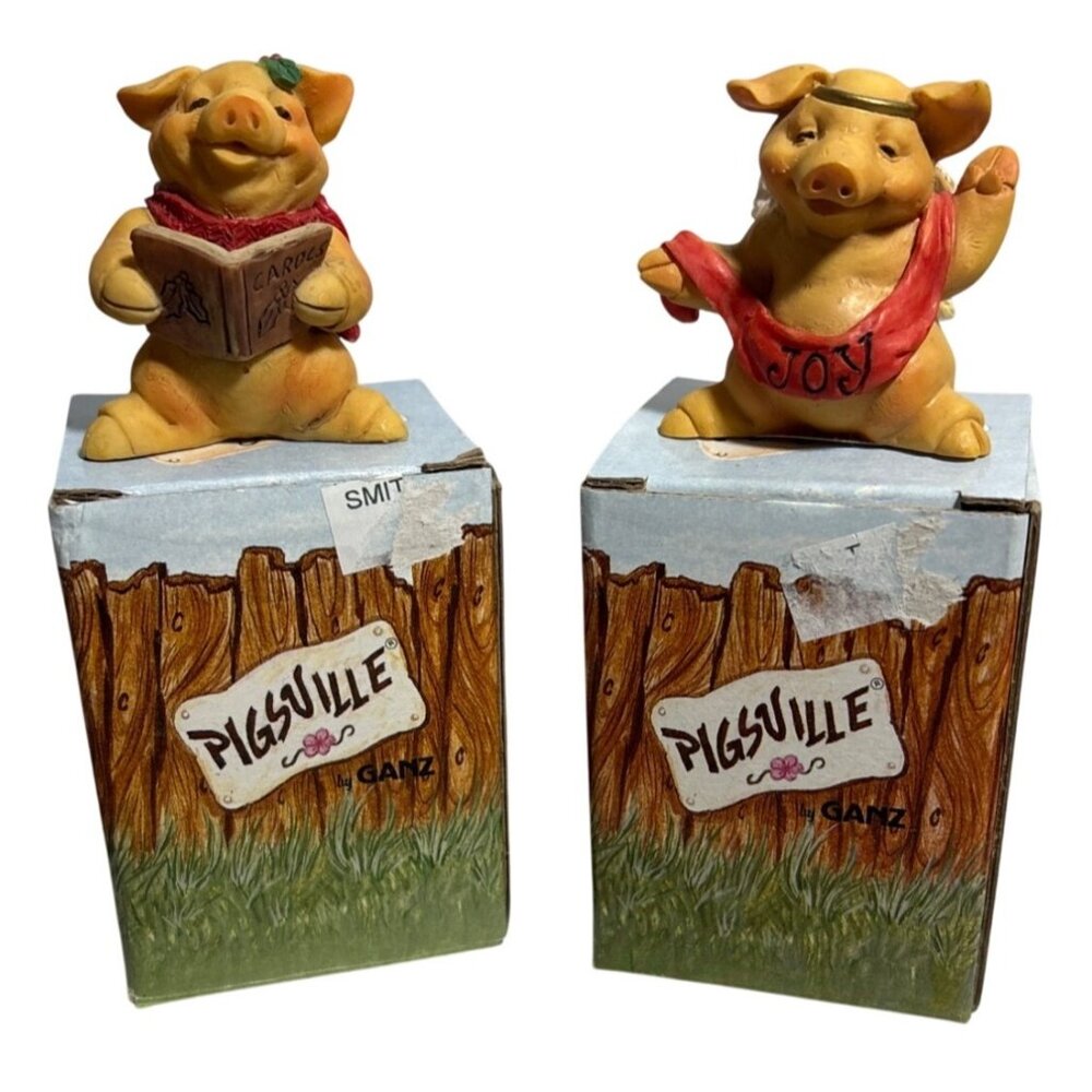 Ganz Pigsville Pig Figurines Set Of 2 Carols & Joy Collectible Pigs Christmas